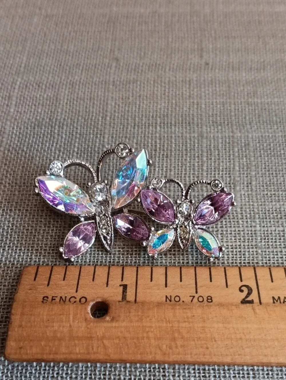 Avon Double Butterfly Brooch Pin Iridescent Lavender In Box 1999